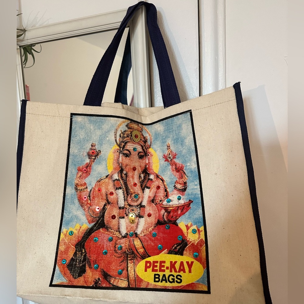Ganesh Canvas Tote Vintage Hindi Sequins